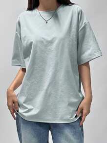 DAZY T-shirt casual unicolore simple pour femmes, pour un port quotidien