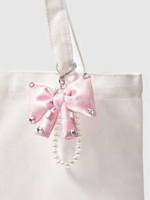 ROMWE Kawaii Fashionable Elegant Pearl & Rhinestone Bowknot Purse Pendant - Pink - View 2