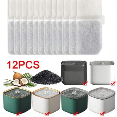 12PCS/6PCS Pet Water Dispenser Replacement Filters – Compatible With Automatic Dog/Cat Water Fountain, Activated Carbon For Clean Water, Universal Fit For Pets, Improves Water Quality, Long-Lasting Filter Cartridge