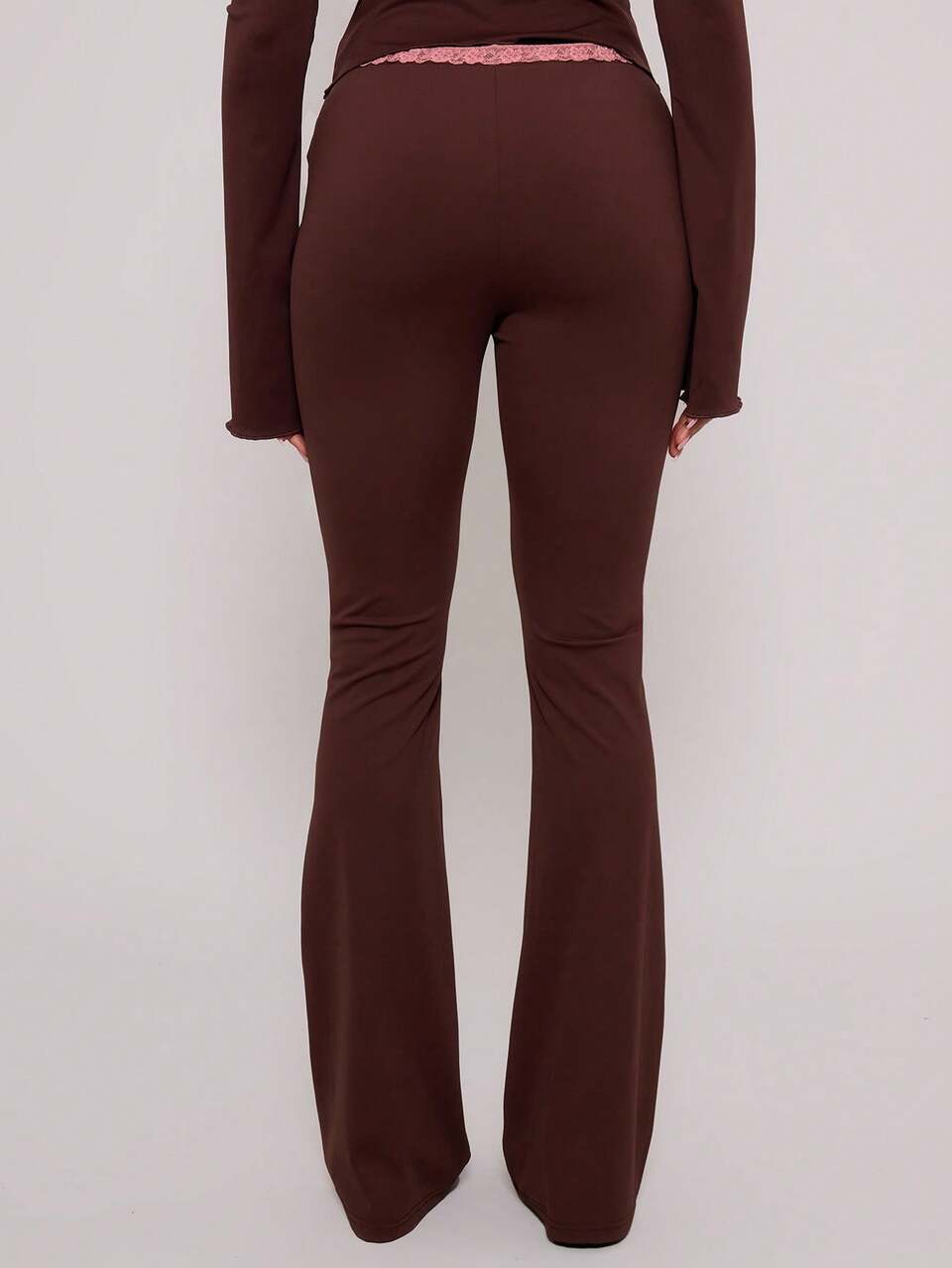 Asymmetric Waist Lace Trim Flare Trousers Vacation Summer Sexy Chic Elegant