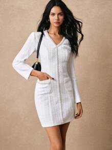 Poéselle Women Elegant Beads Embellished Short Casual Dress, Autumn