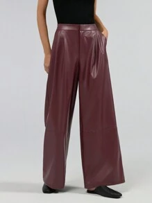 Ontre Ropa de mujer 2025 de estilo vintage chic y urbano, pantalones de pata ancha color burdeos, adecuado para el Día de San Valentín y otras festividades