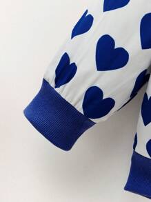 THE HAPPY LOOK Blue Heart Print Drop Shoulder Long Sleeve Jacket, Casual Style For Young Girls