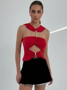Aloruh Top sin mangas de unicolor y casual con diseño hueco para uso diario de mujeres
