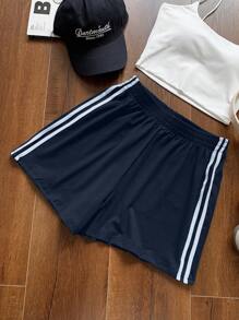 Comfortcana Pantalones cortos deportivos de verano casuales y vintage con rayas azules en los laterales para mujer