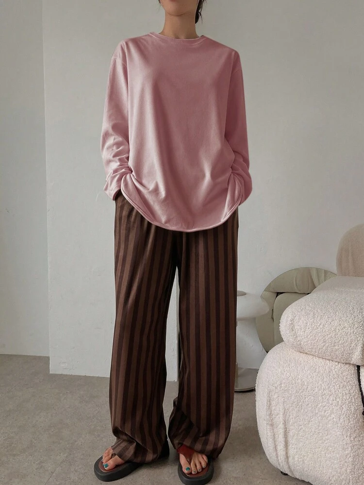 Winter Polyester Fleece Simple Pajama Set