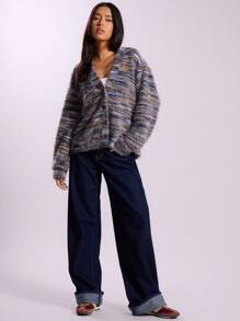 MUSERA Cárdigan texturizado oversize de estilo casual Y2K de los 90, a rayas, oversize, ideal para el aeropuerto, de uso diario, elegante para la primavera - Multicolor - Ver 4