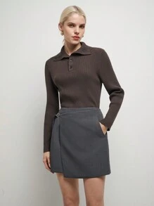 BizChic Szara spódnica Commuter A-Line z rozcięciem z boku, Elegancka spódnica mini do garnituru, Impreza świąteczna, Nowy Rok, Wiosna/Lato dla kobiet