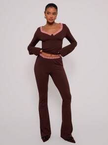 MUSERA Pantalón acampanado con encaje asimétrico en la cintura, ideal para vacaciones en primavera y verano, sexy