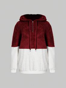 SHEIN Essnce Sudadera con capucha casual de mujer con cordón, parche de color contrastante, para otoño/invierno