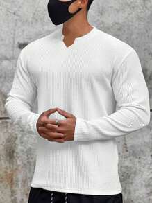 Manfinity Sport Corelite Camiseta deportiva de manga larga de unicolor casual con cuello escotado para hombres, otoño