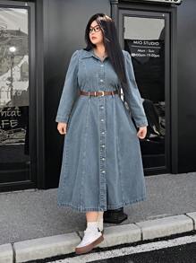 SHEIN EZwear Robe en jean à boutons devant, décontractée, grande taille, pour l'automne - Jean bleu - Voir 7
