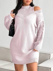 Flirla Popular Plus Size Women Batwing Sleeve Cozy Soft Gray Knit Turtleneck Asymmetric Sweater Dress, Sexy Details For Winter