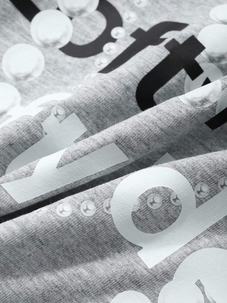 Women Simple Letter Print Short Sleeve Round Neck Casual Top, For Daily Wear Graphic Tee