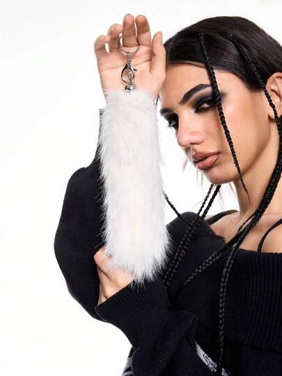 Kawaii 1 pezzo Portachiavi/Charm per borsa elegante e minimalista di alta qualità con coda bianca e paillettes, adatto per le donne, per uso quotidiano o regalo per le vacanze