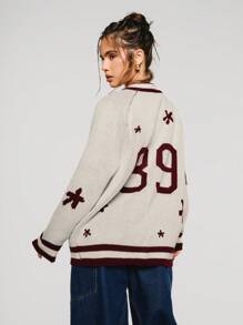Athîral Women's Casual Letter Stripe Raglan Sleeve Cardigan, Autumn/Winter