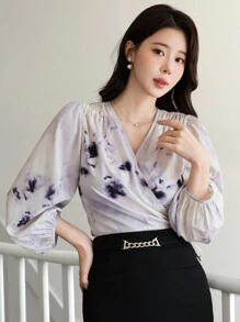 DAZY V-Neck Puff Sleeve Cropped Floral Women Blouse