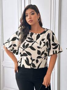 SHEIN Frenchy Plus Size Boho Casual Plant Print Short Sleeve T-Shirt, For Summer - Multicolor - View 6
