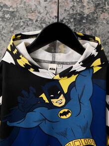 BATMAN X SHEIN 85th Young Boy Cartoon Print Stylish Cool Comfortable Casual Hoodie Long Sleeve Sweatshirt