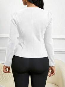 SHEIN Lady Four Season/ Attire/ Suede Button Detail Open Front Jacket In Fall/Winter - White - View 3