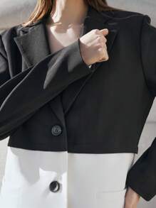 BizChic Blazer de costume en contraste noir et blanc, tenue de bureau élégante pour femmes, décontractée pour le printemps et l'été - Noir et Blanc - Voir 5