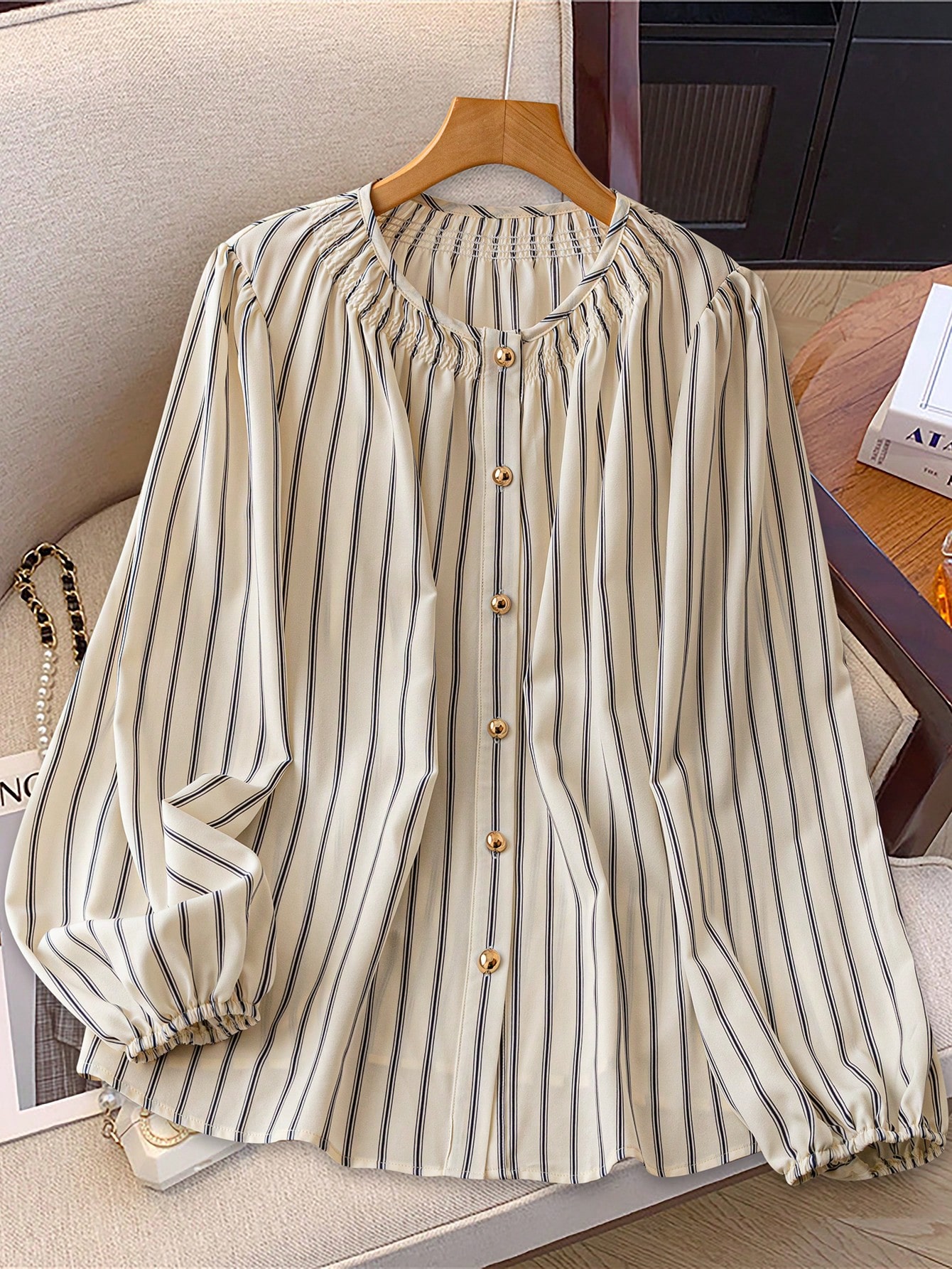 SHEIN LUNE قميص مقاسات كبيرة للمرأة برقبة دائرية ب...