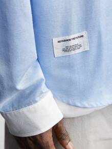 Maija Men's Blue And White Casual Shirt, 2025 Spring Autumn Long Sleeve Contrast Turnup Cuff Button Half Placket Versatile For Vacation, Daily - Blue - View 3