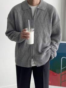 DAZY Men's Solid Color Zip-Up Cardigan, Casual & Fashionable For Everyday Wear Jacket Fall,Winter - Grey - View 3