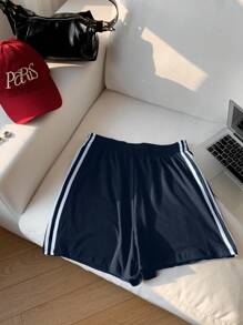 Comfortcana Pantalones cortos deportivos de verano casuales y vintage con rayas azules en los laterales para mujer