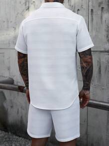 SLATEMANN Ensemble chemise boutonnée et shorts unicolore pour hommes, tenues décontractées de vacances pour mari - Blanc - Voir 2