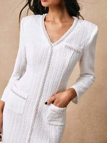 Poéselle Women Elegant Beads Embellished Short Casual Dress, Autumn