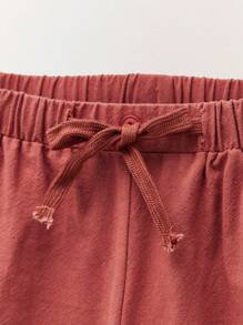 THE HAPPY LOOK 年轻男孩红棕色编织松紧腰带刺绣拼布休闲宽松度假风格裤子