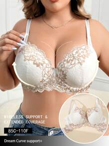 1pc Plus Size Lace Underwire Lingerie Bra - Multicolor - View 1