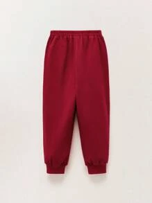 THE HAPPY LOOK Kleine Jungen Jogginghose mit Buchstaben Muster, elastischem Bund und rotem Kordelzug, weiße Sport Strick Jogginghose, lässiger, sportlicher Stil