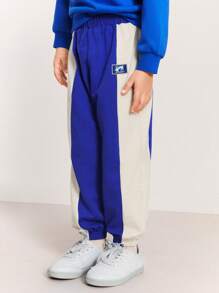 SHEIN Young Girls Embroidered Elastic Waist Contrast Color Sweatpants, Casual Sports Style