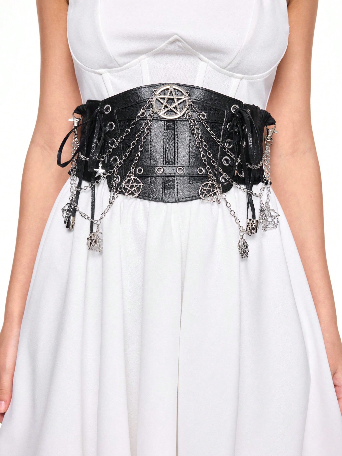 Black Goth Gothic Angel Punk Corset Waist Cincher Style Chain Lace Up Belt S Black Goth Gothic Angel Punk Corset Waist | Mercari main image 2