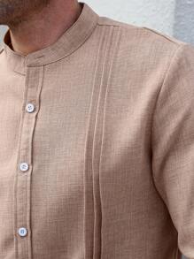 Manfinity Homme Chemise décontractée à manches longues à col simple et plissée de couleur unie pour hommes, automne