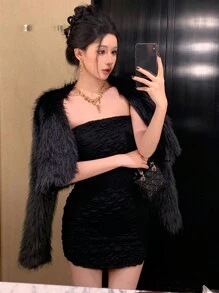 DAZY 女士蓬松外套女士夹克，秋季女士服装蓬松外套 - 黑色 - 查看 3