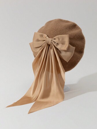 Kawaii 1pc Women's Long Bow Beret Hat, Minimalist & Practical Multi-Functional