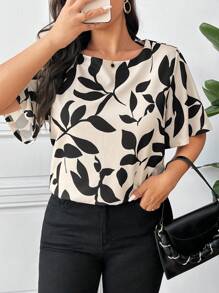 SHEIN Frenchy Plus Size Boho Casual Plant Print Short Sleeve T-Shirt, For Summer - Multicolor - View 7