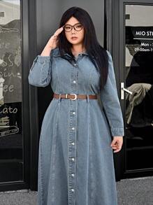 SHEIN EZwear Robe en jean à boutons devant, décontractée, grande taille, pour l'automne - Jean bleu - Voir 4