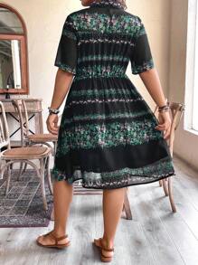 SHEIN Clasi Women Plus Size Boho Lightweight Ditsy Floral Loose Fit Short Sleeve Dress, Spring/Summer - Black - View 2