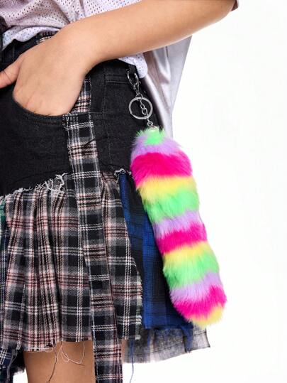 Kawaii 1 pezzo Portachiavi/anello porta chiavi con simpatica coda di animale in peluche colorato, accessorio versatile alla moda, ottimo regalo per donne e ragazze per uso quotidiano, regalo per le feste