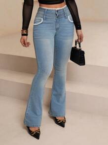 SHEIN Essnce Pantaloni largi, la modă, cu talie cu îmbinare, retro nostalgici și versatili