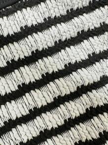 Women 2pcs Striped Jacquard Fabric Spaghetti Strap Ruched Sexy Bikini Set Summer - Black and White - View 5