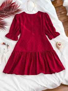 Chiquease 女士优雅红色圆点系带荷叶边下摆拼布连衣裙 - 紅色 - 查看 2