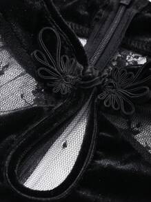 DAZY 女士立领拼接中国风中长连衣裙，生日、新年、舞会优雅礼服，秋季长袖连衣裙，情人节 - 黑色 - 查看 10