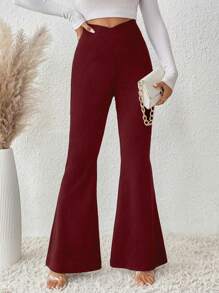 SHEIN LUNE Women Plain Minimalist Casual Flared Leg Trousers