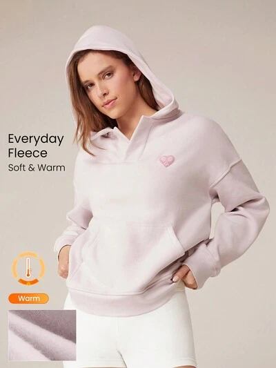 V-Neck Oversized Tennis Graphic Hoodie With Kangoroo Pocket
