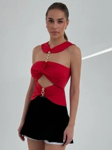 Aloruh Top sin mangas de unicolor y casual con diseño hueco para uso diario de mujeres